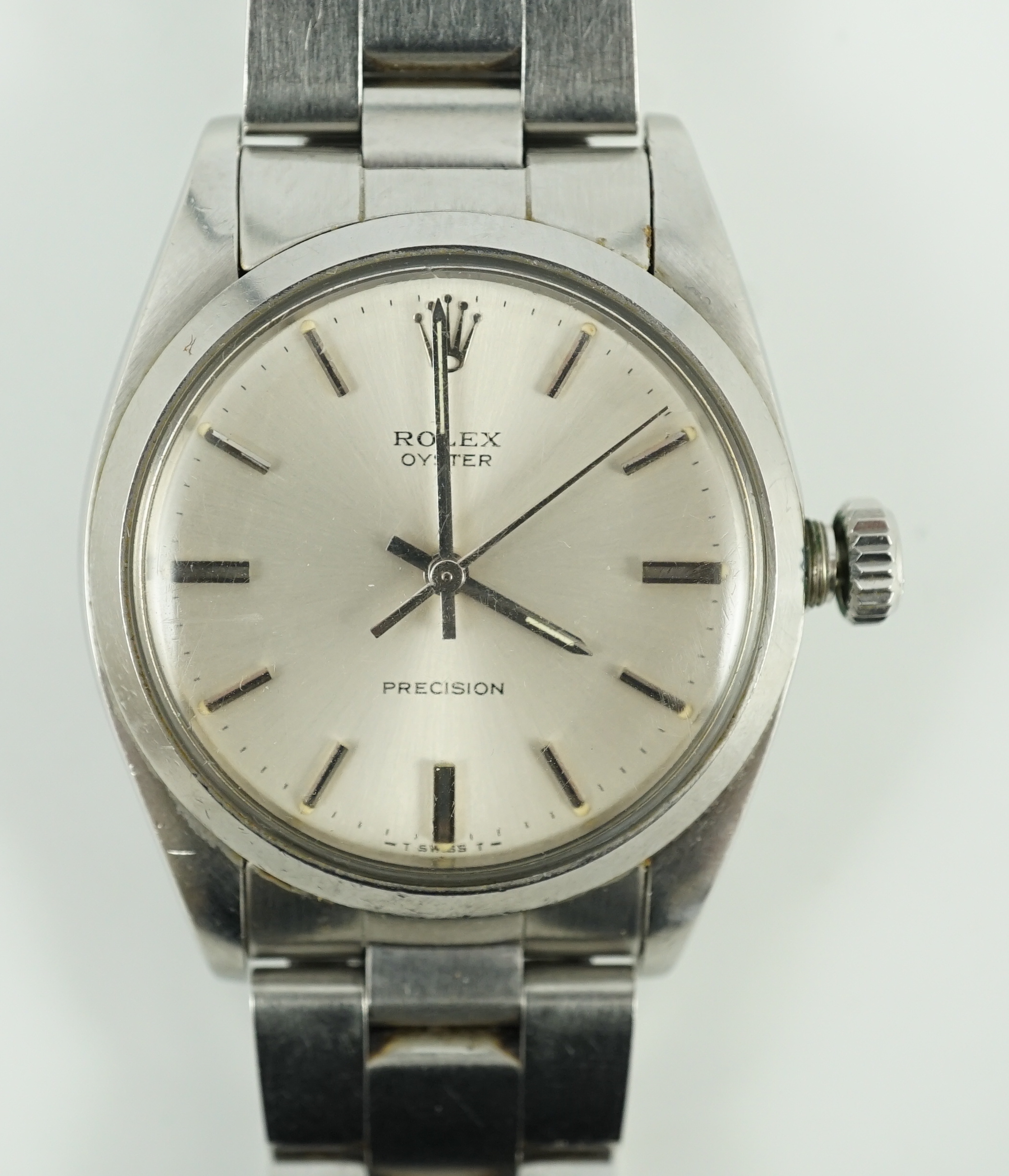 A gentleman's early 1980's stainless steel Rolex Oyster Precision manual wind wrist watch